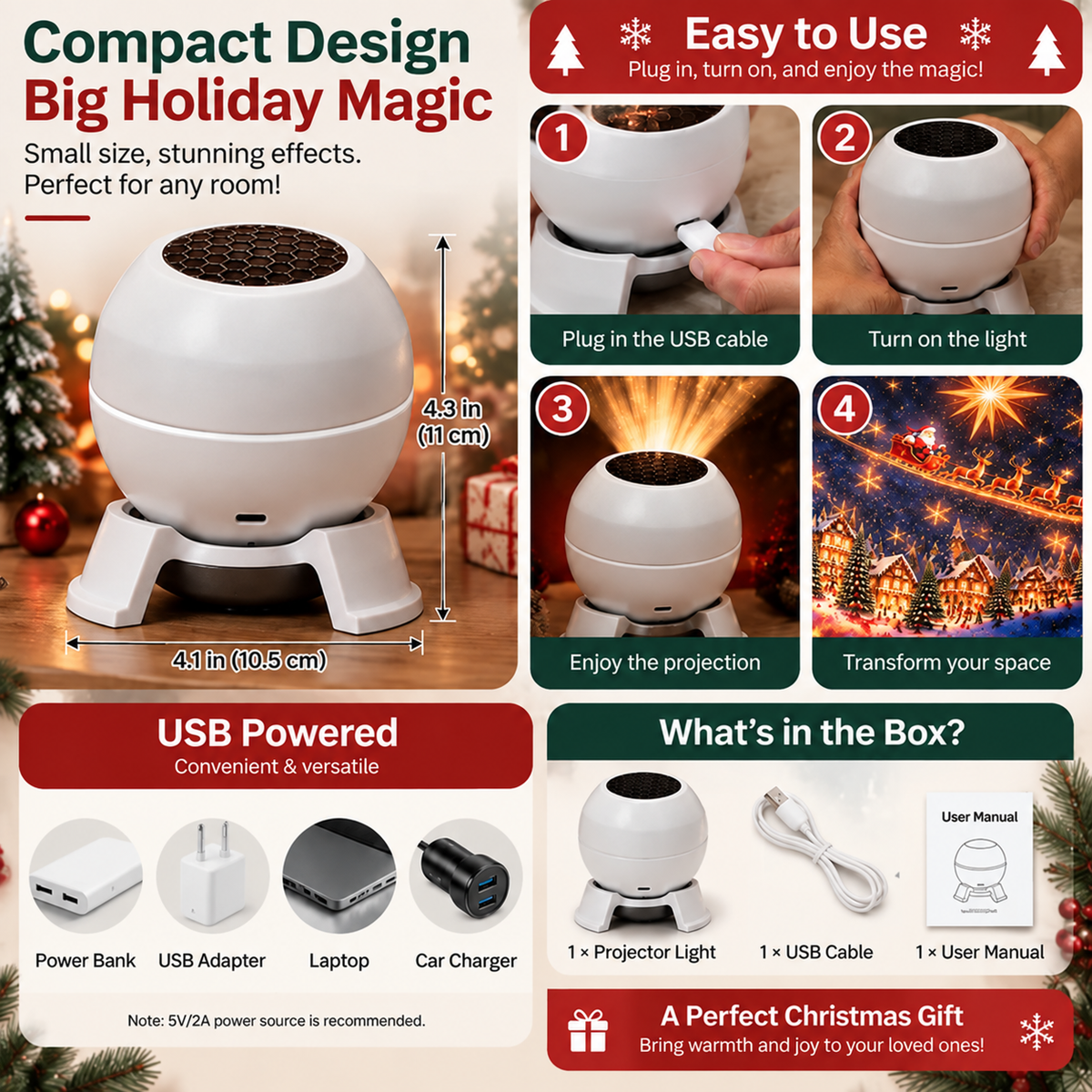 π
Turn Any Room Into a Christmas Wonderland β Holiday Projection Night Light