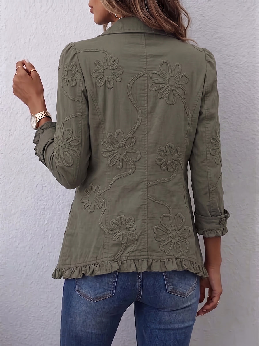 Kimberly™ | Boho-Chic Floral Embroidered Utility Ruffled Trim Jacket