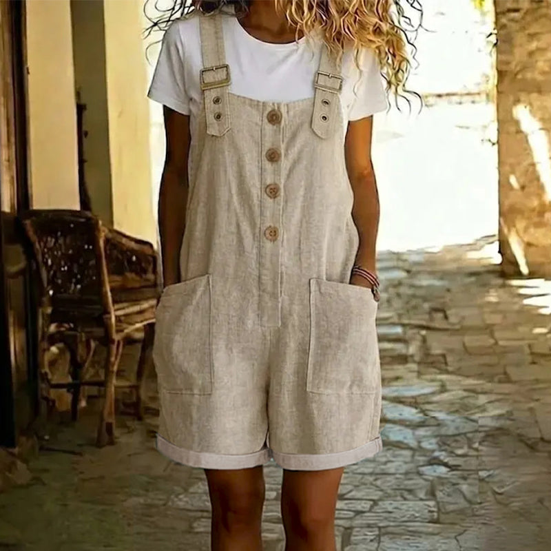 π LIMITED-TIME 50% OFF! πΈ Retro Solid Color Romper with Adjustable Straps β Button-Front, Large Pockets, Relaxed Fit β¨