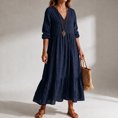 Megan of London™ Relaxed, Loose-Fitting Maxi Dress in Cotton and Linen Blend