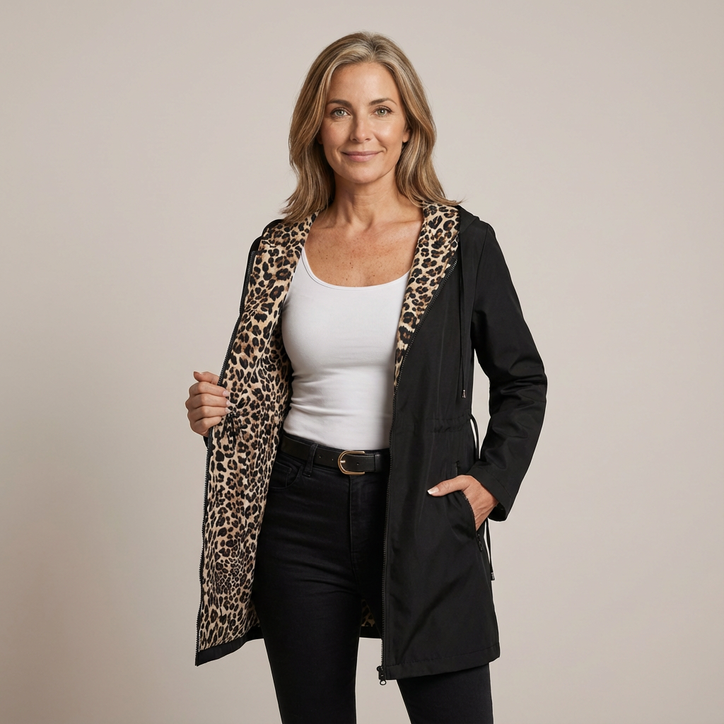Sanne | Reversible coat with leopard print