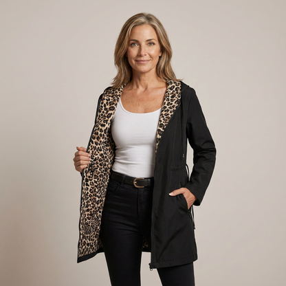Sanne | Reversible coat with leopard print