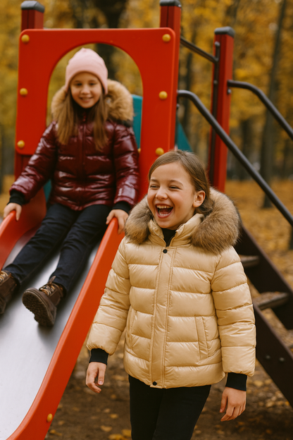 Kids 100% Down Puffer Jacket with Real Fur Hood