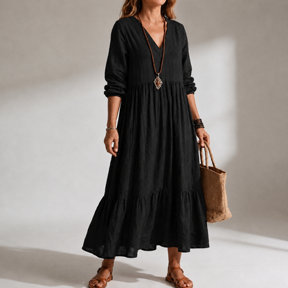 Megan of London™ Relaxed, Loose-Fitting Maxi Dress in Cotton and Linen Blend