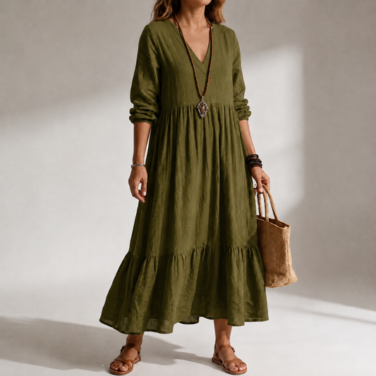 Megan of London™ Relaxed, Loose-Fitting Maxi Dress in Cotton and Linen Blend