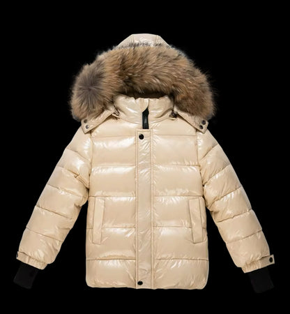 Kids 100% Down Puffer Jacket with Real Fur Hood
