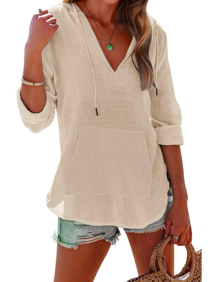 Casual V-Neck Hooded T-Shirt