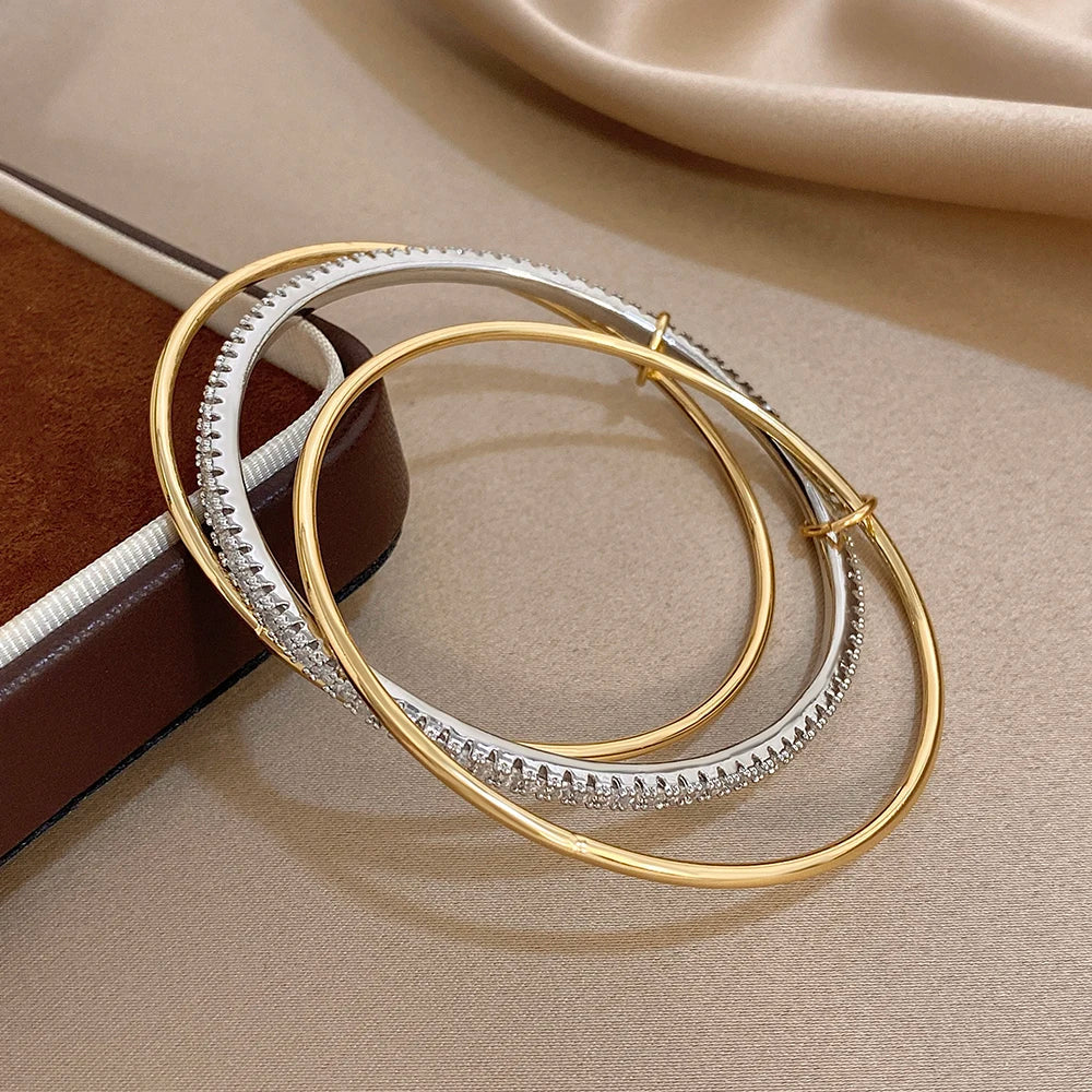 Set of 3 Smooth Two-Tone Rhinestone Bracelets