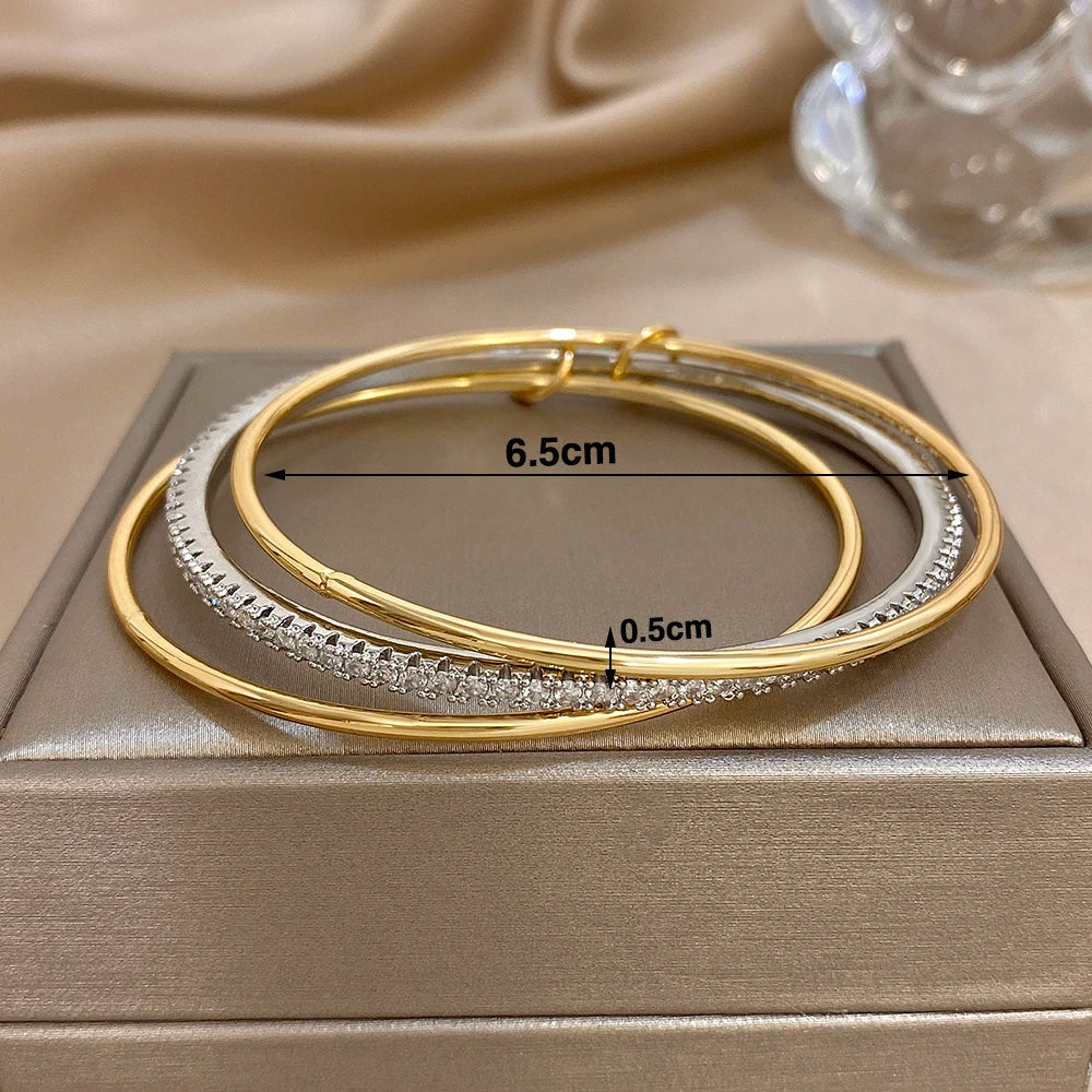 Set of 3 Smooth Two-Tone Rhinestone Bracelets