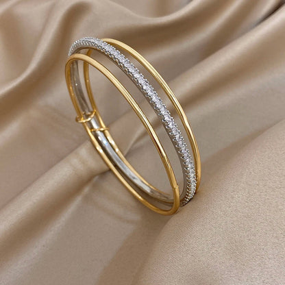 Set of 3 Smooth Two-Tone Rhinestone Bracelets
