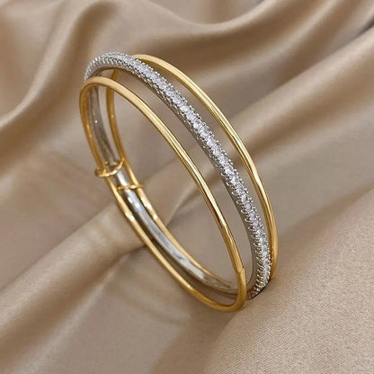 Set of 3 Smooth Two-Tone Rhinestone Bracelets