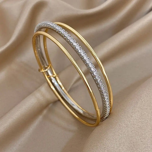 Set of 3 Smooth Two-Tone Rhinestone Bracelets