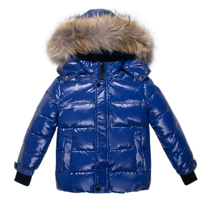 Kids 100% Down Puffer Jacket with Real Fur Hood