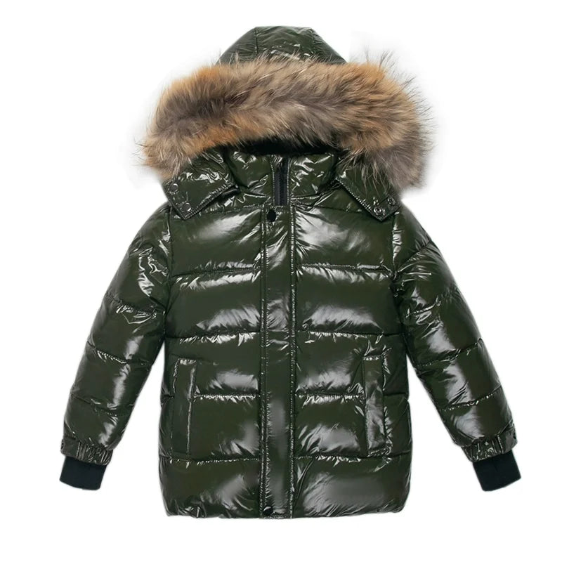 Kids 100% Down Puffer Jacket with Real Fur Hood