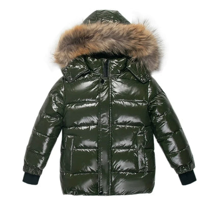 Kids 100% Down Puffer Jacket with Real Fur Hood