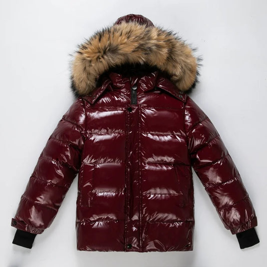 Kids 100% Down Puffer Jacket with Real Fur Hood