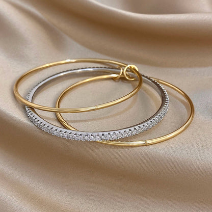 Set of 3 Smooth Two-Tone Rhinestone Bracelets