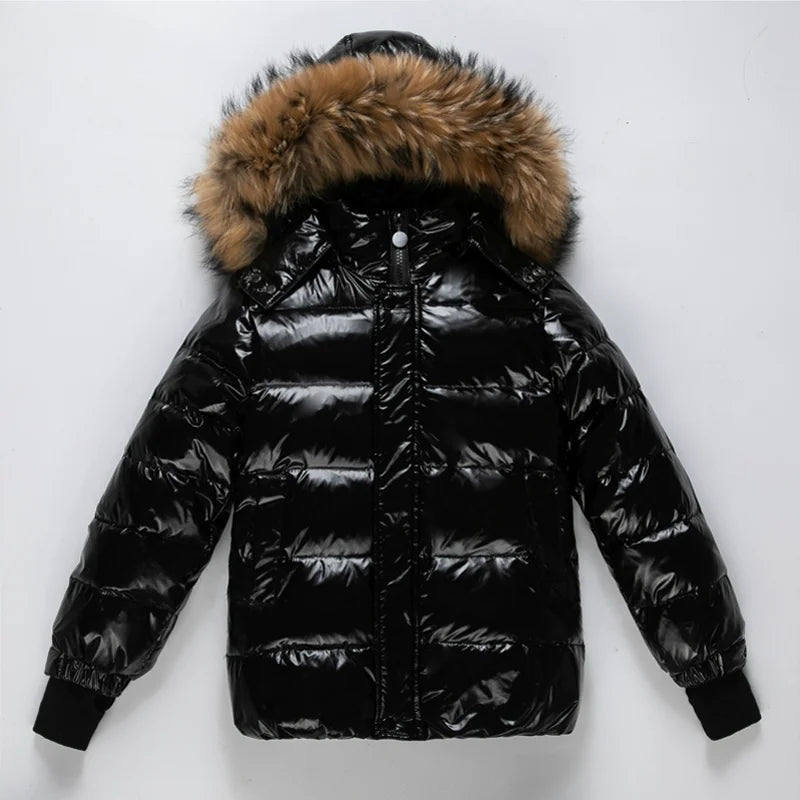 Kids 100% Down Puffer Jacket with Real Fur Hood