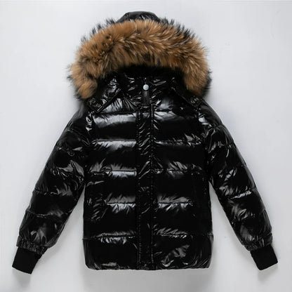 Kids 100% Down Puffer Jacket with Real Fur Hood