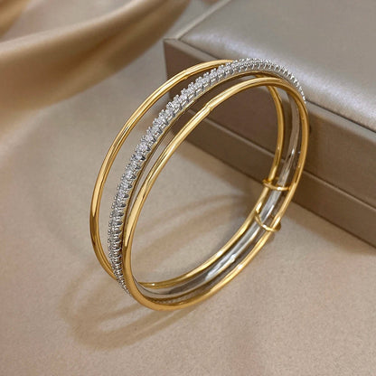 Set of 3 Smooth Two-Tone Rhinestone Bracelets