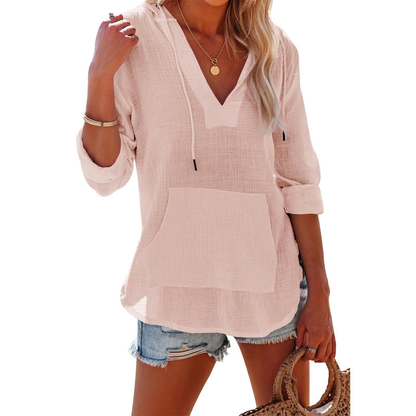 Casual V-Neck Hooded T-Shirt