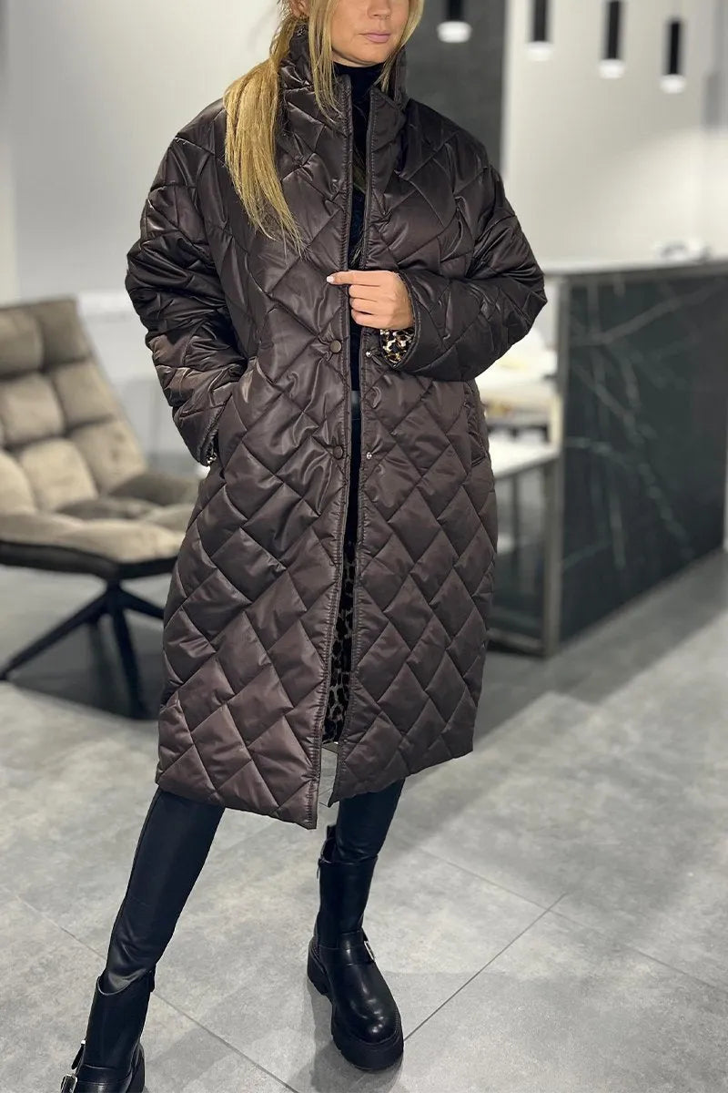 ESSEX™ – REVERSIBLE MID-LENGTH QUILTED COAT with LEOPARD LINING