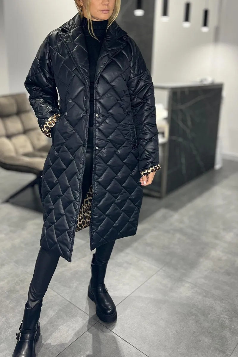 ESSEX™ – REVERSIBLE MID-LENGTH QUILTED COAT with LEOPARD LINING