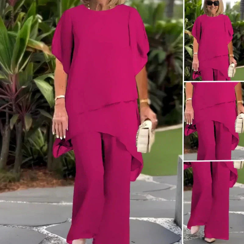 Charming & Comfortable Summer Set with Chic Top & Elegant Wide Trousers