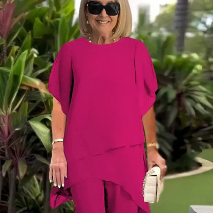 Charming & Comfortable Summer Set with Chic Top & Elegant Wide Trousers