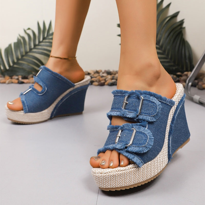 Claudia™ |  Casual Denim Platform Slide Sandals for Women