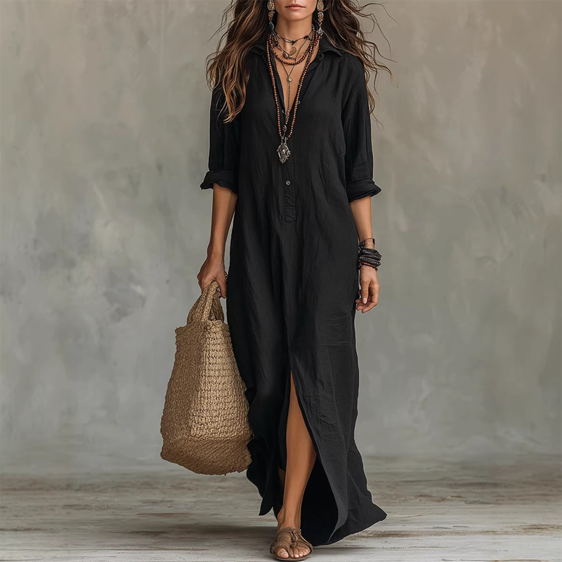 Philip & Megan London™  Relaxed, Loose-Fitting Maxi Dress in Cotton and Linen