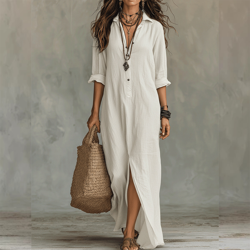 Philip & Megan London™  Relaxed, Loose-Fitting Maxi Dress in Cotton and Linen