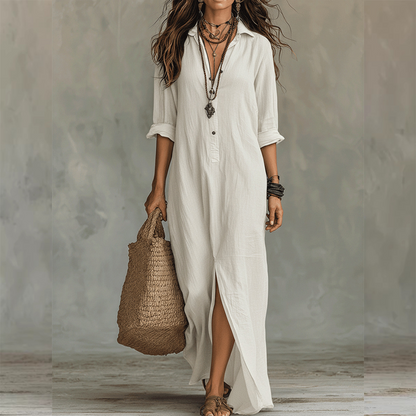 Philip & Megan London™  Relaxed, Loose-Fitting Maxi Dress in Cotton and Linen