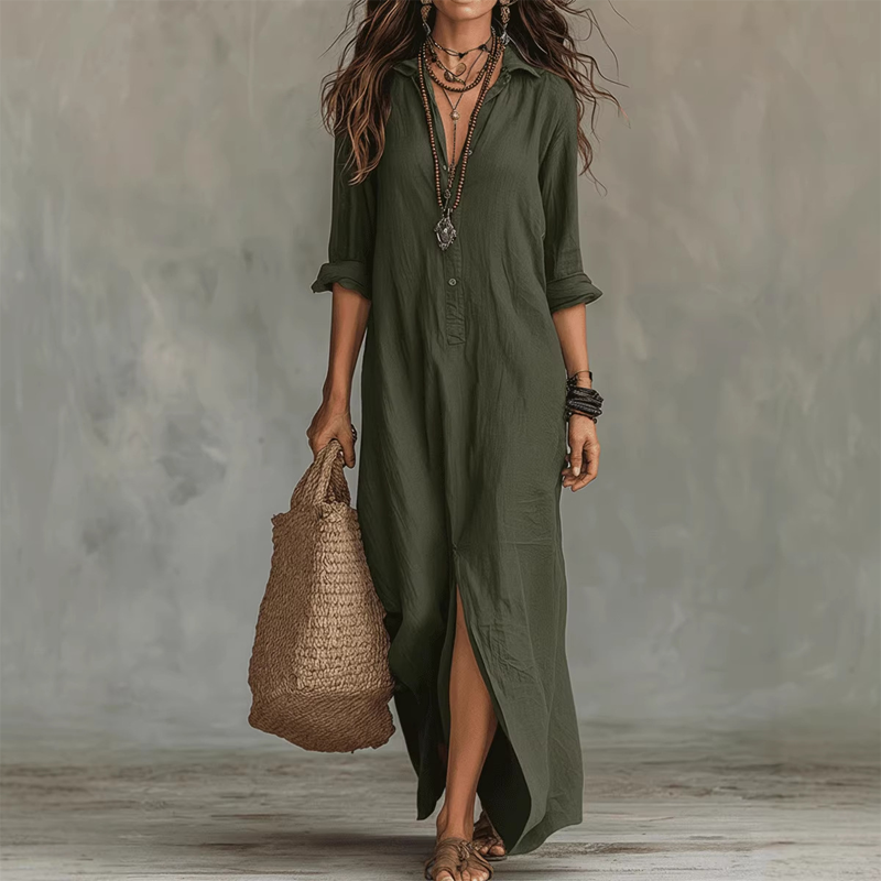 Philip & Megan London™  Relaxed, Loose-Fitting Maxi Dress in Cotton and Linen