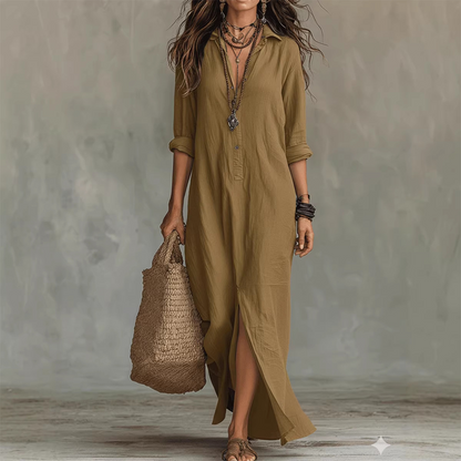 Philip & Megan London™  Relaxed, Loose-Fitting Maxi Dress in Cotton and Linen