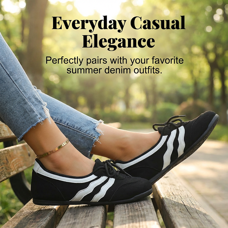 Women's Retro Horizontal Striped Lace-up Sneakers
