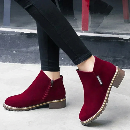 Women's low-heeled ankle boots with side zip
