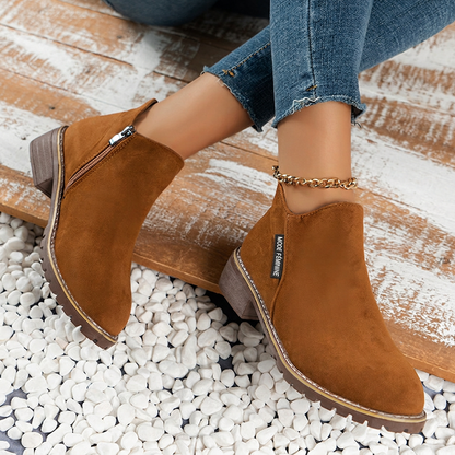 Women's low-heeled ankle boots with side zip